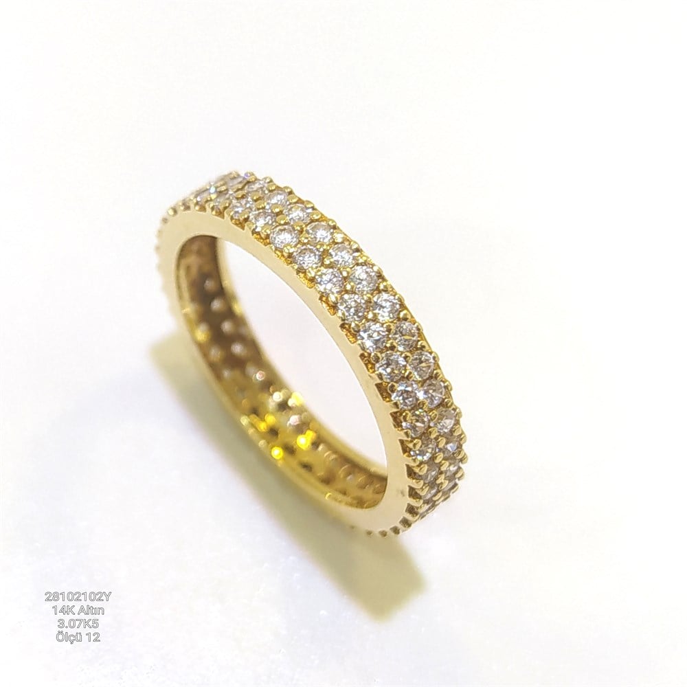 12 Ölçü Tam Tur TAşlı Alyans 14 ayar altın