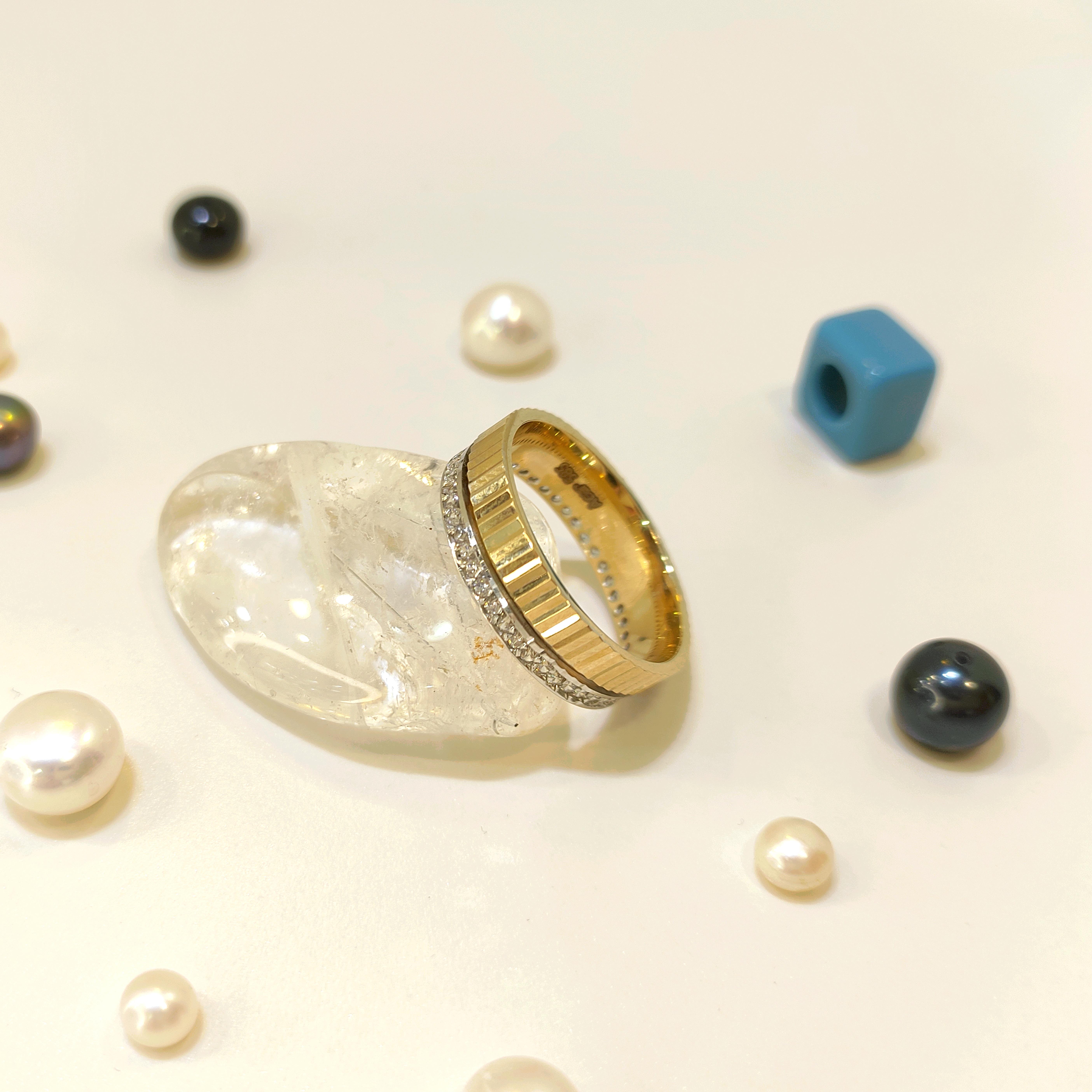 5.5mm Tam Tur Su Yolu Taşlı Alyans 14 Ayar Altın 