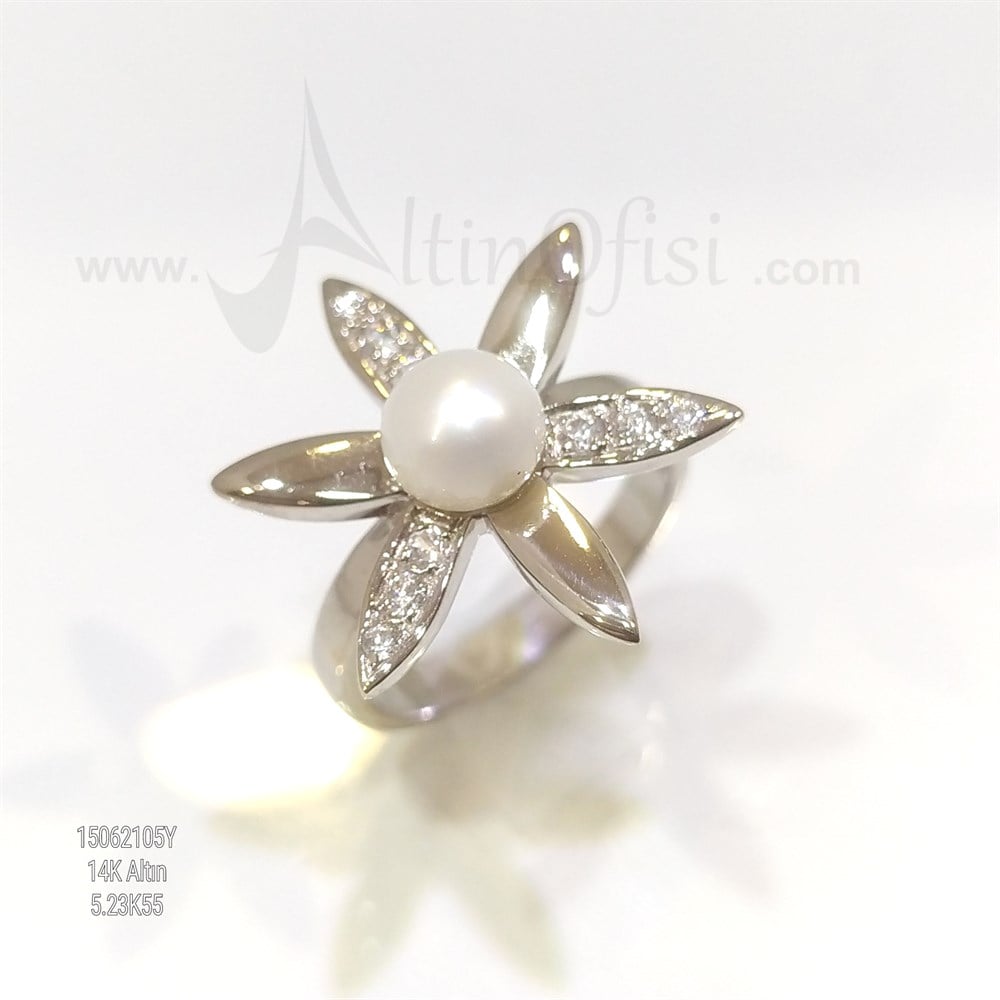 Ay Çiçeği İnci Yüzük 14 Ayar Altın