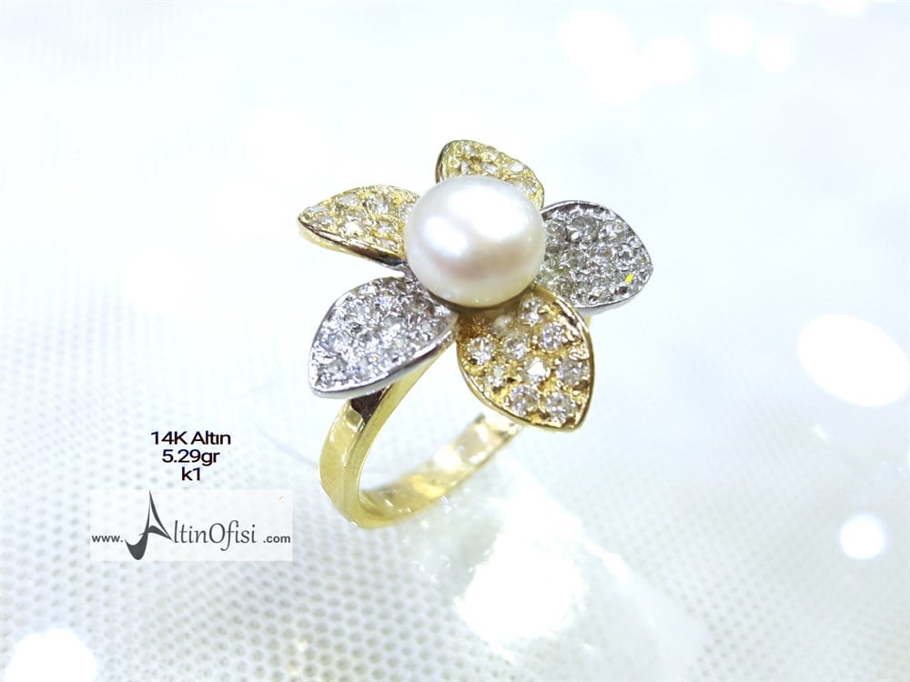 Ayçiçeği İnci Yüzük 14 Ayar Altın