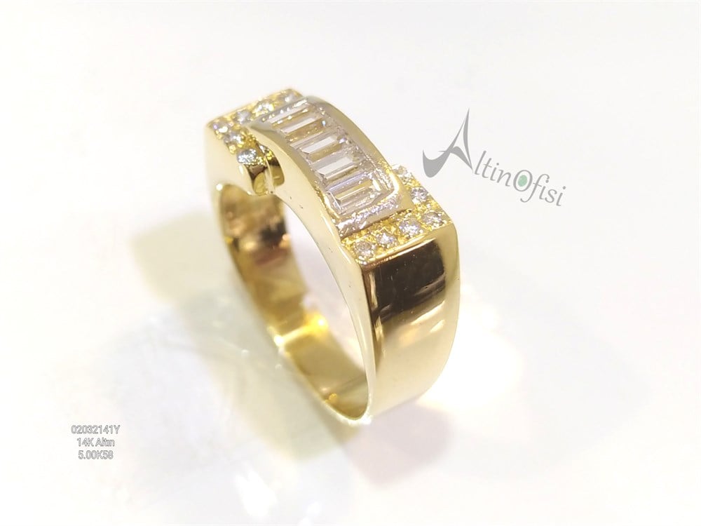 Baget Taşlı Su Yolu Yüzük 14 Ayar Altın