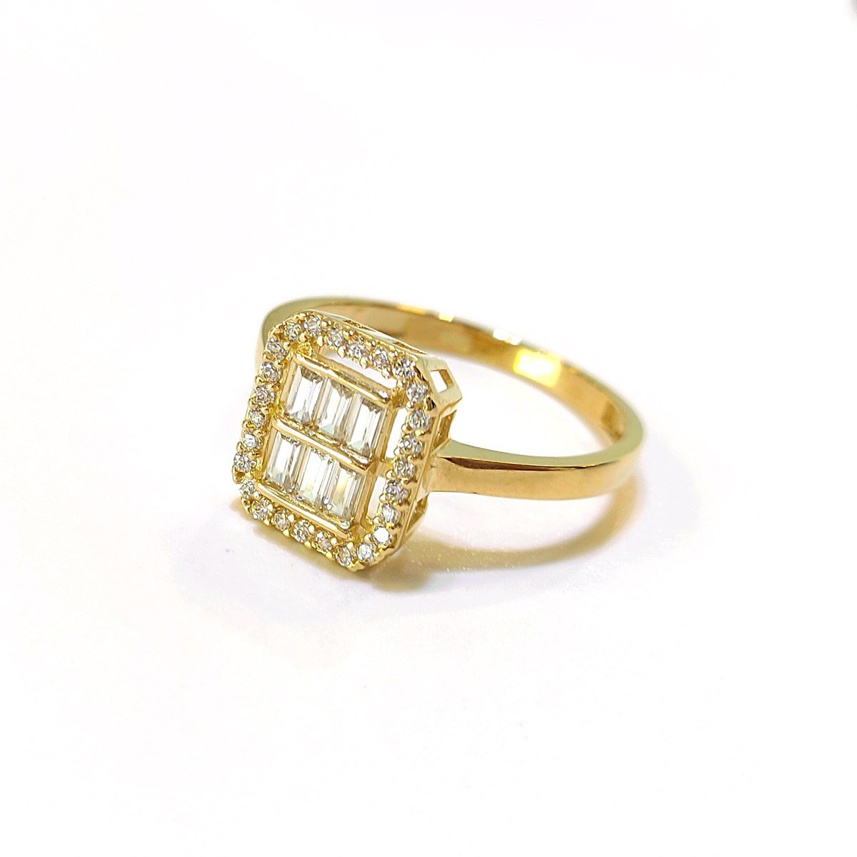 Baget Taşlı Yüzük 14 Ayar Altın 4K VİDEOLU