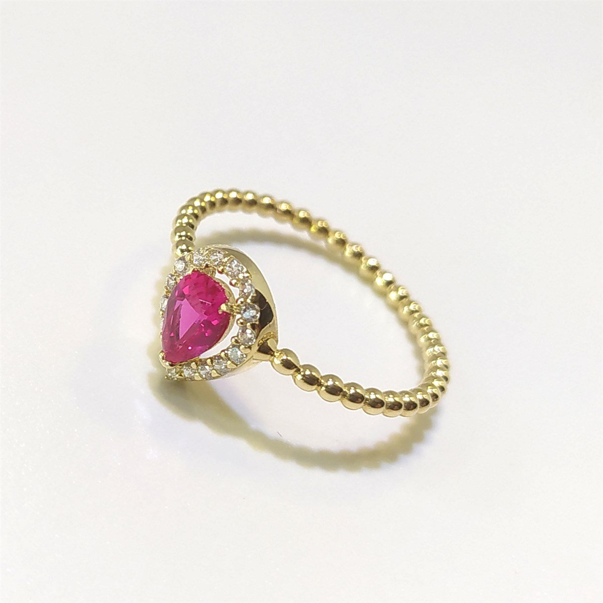 Damla Kırmızı Tek Taş Yüzük 14 Ayar Altın