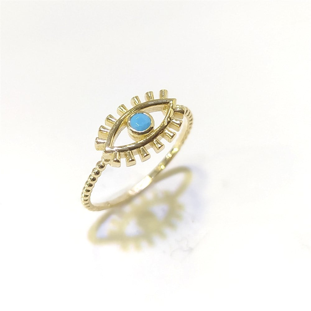 Firuze Taşlı Göz Yüzük 14 Ayar Altın