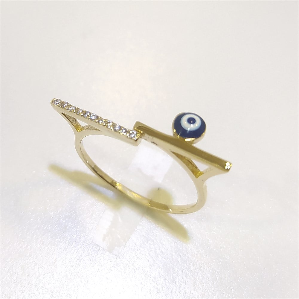 Futüristik Göz Boncuklu Yüzük 14 Ayar Altın