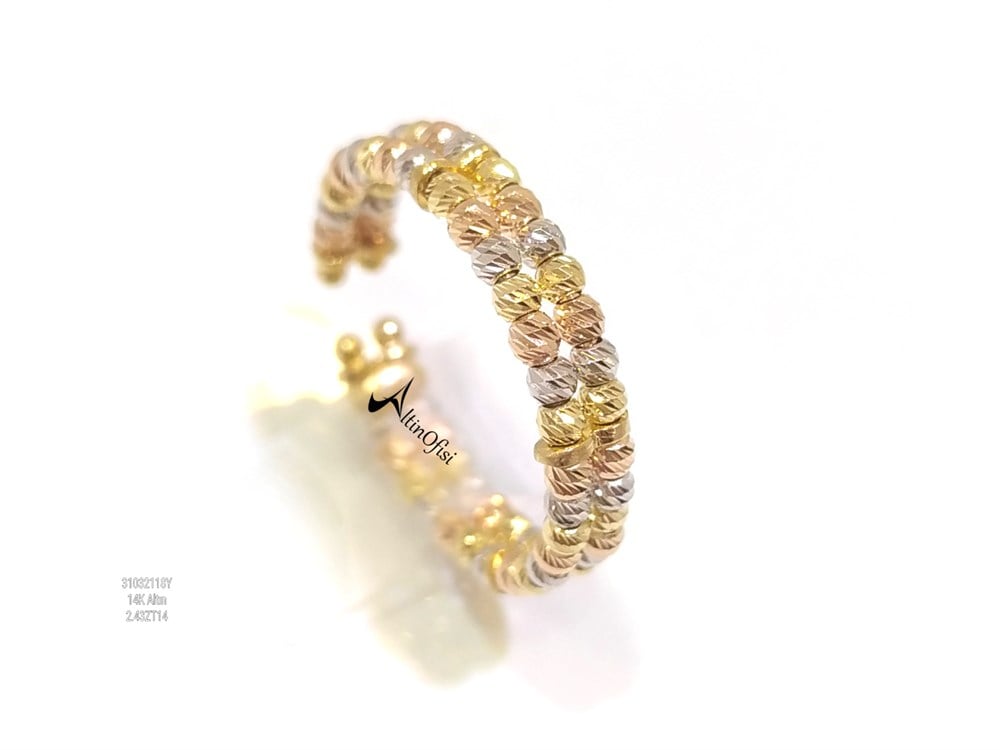 İkili Dorika Toplu Yüzük 14 Ayar Üç Renkli Altın