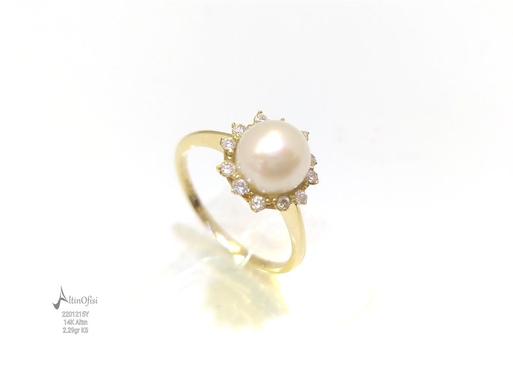 İnci Yüzük Yüzük 14 Ayar Altın