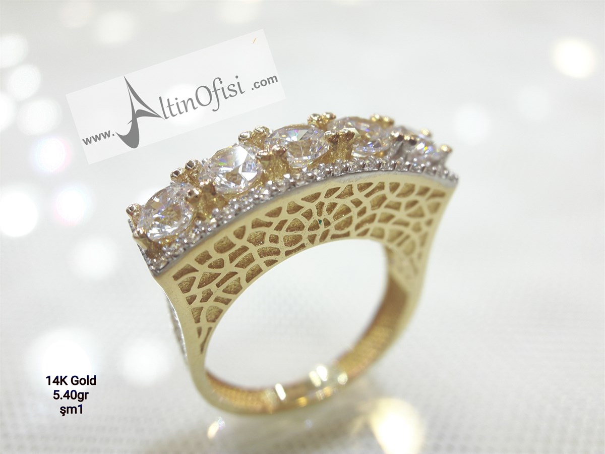 Kenarı Taşlı Beştaş Yüzük 14 Ayar Altın