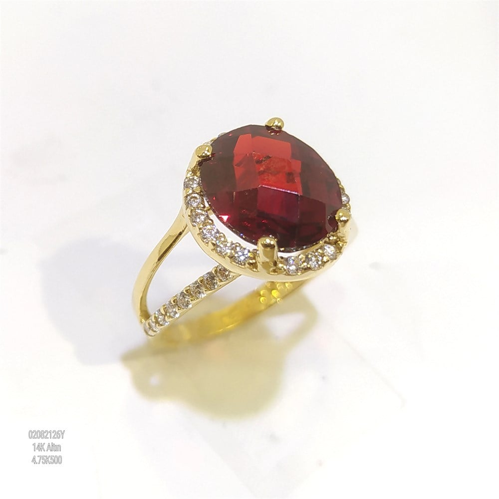 Kırmızı TAşlı Yüzük 14 Ayar Altın