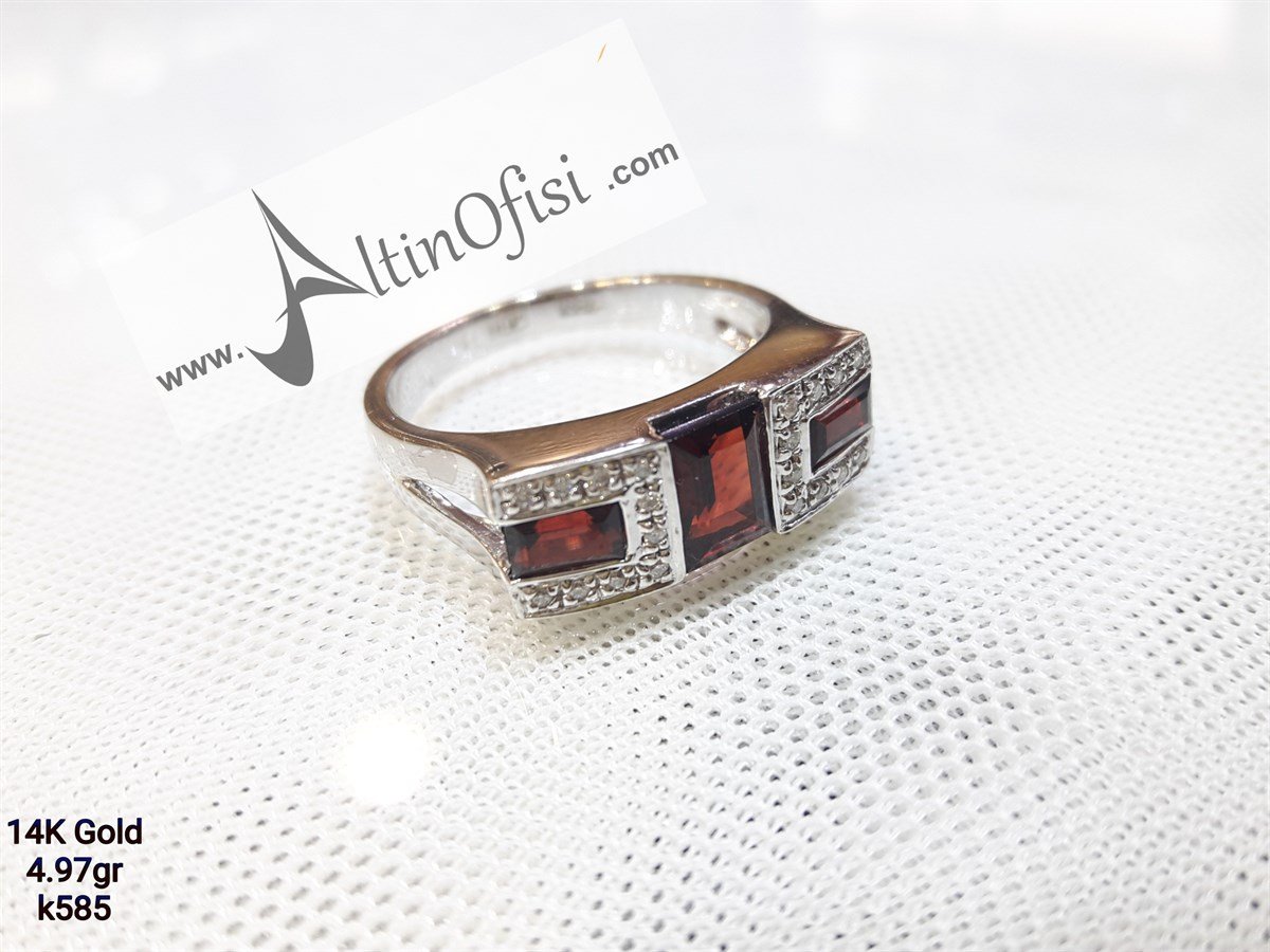 Kırmızı Taşlı Yüzük Sarı 14 Ayar Altın