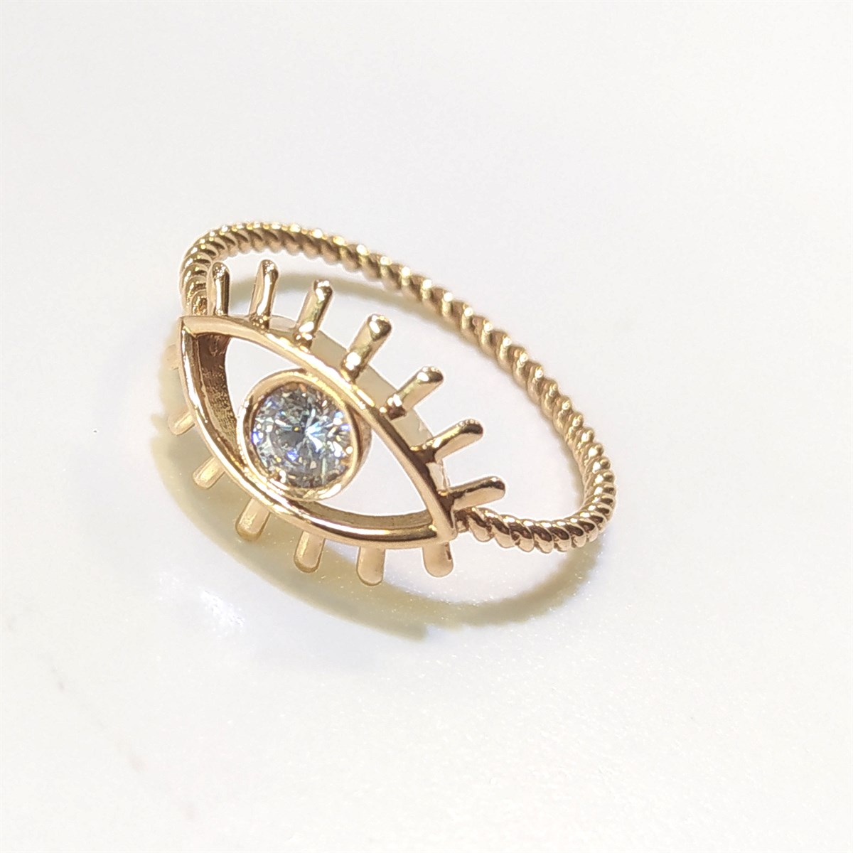 Kirpikli Göz Tek Taş Yüzük 14 Ayar Altın