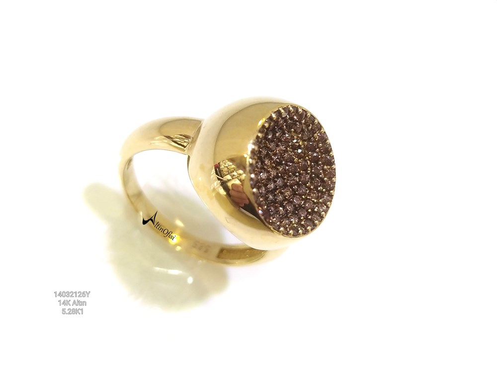 Krater Taşlı Tasarım Yüzük 14 Ayar Altın
