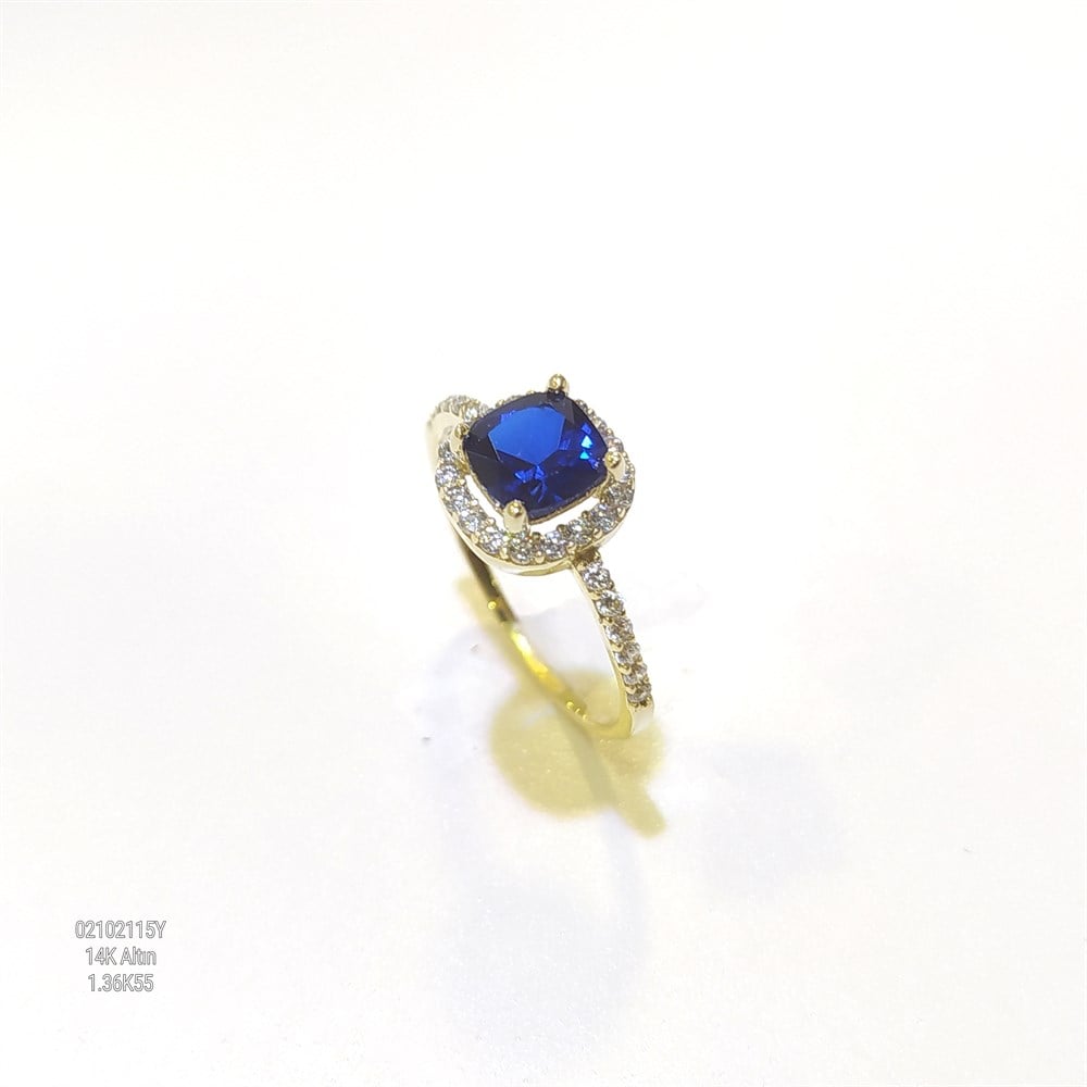 Lacivert Tek TAş Yüzük 14 Ayar Altın