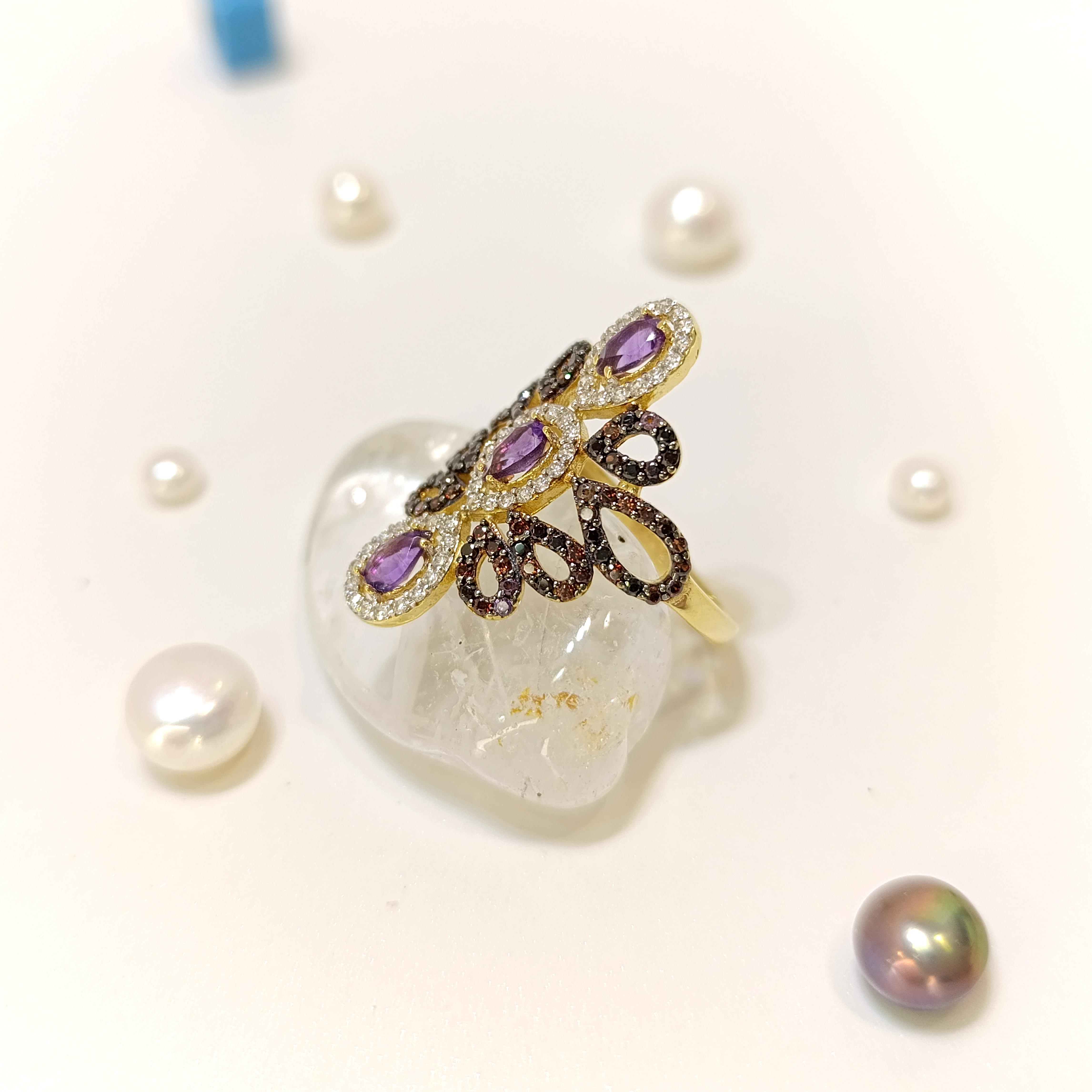 Mor Taşlı Yüzük 14 Ayar Altın HD VİDEOLU