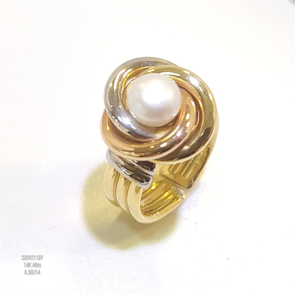 Olimpiyat İnci Yüzük 14 Ayar Altın