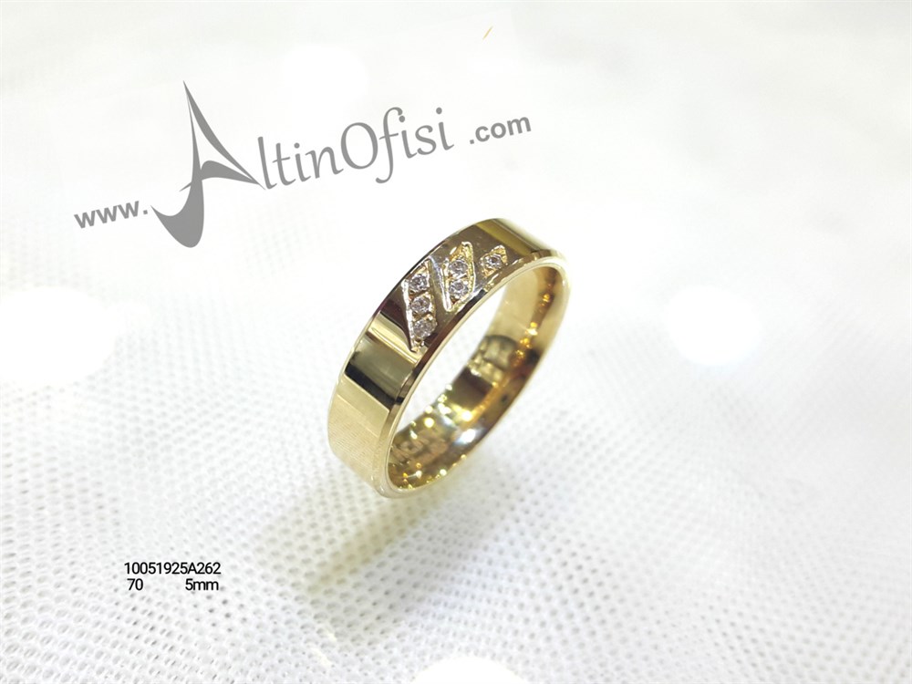 Taşlı Alyans 5 mm Genişlik 14 ayar altın