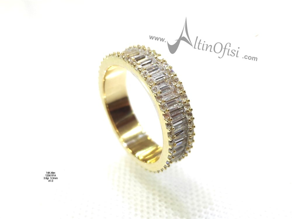 Taşlı Alyans 5,3 mm Genişlik 14 ayar altın