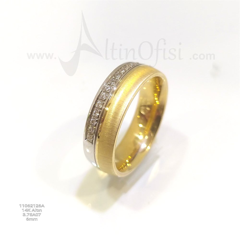 Taşlı Alyans 6 mm Genişlik 14 ayar altın