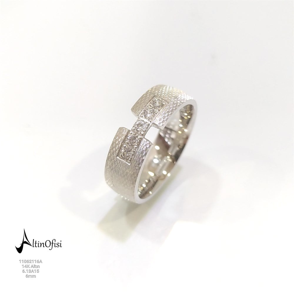 Taşlı Alyans 6 mm Genişlik 14 ayar altın