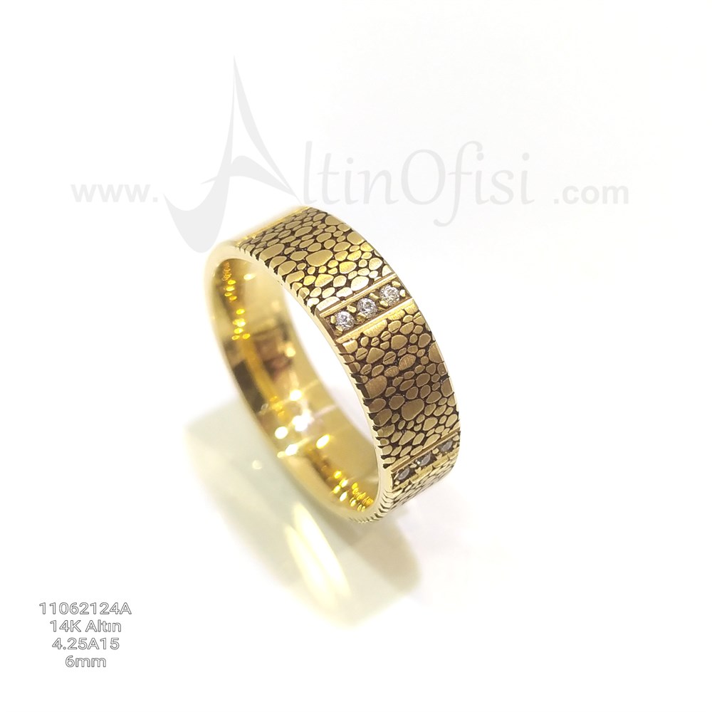 Taşlı Alyans 6 mm Genişlik 14 ayar altın