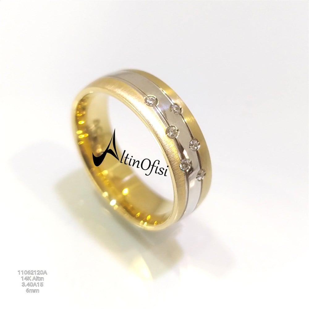 Taşlı Alyans 6 mm Genişlik 14 ayar altın