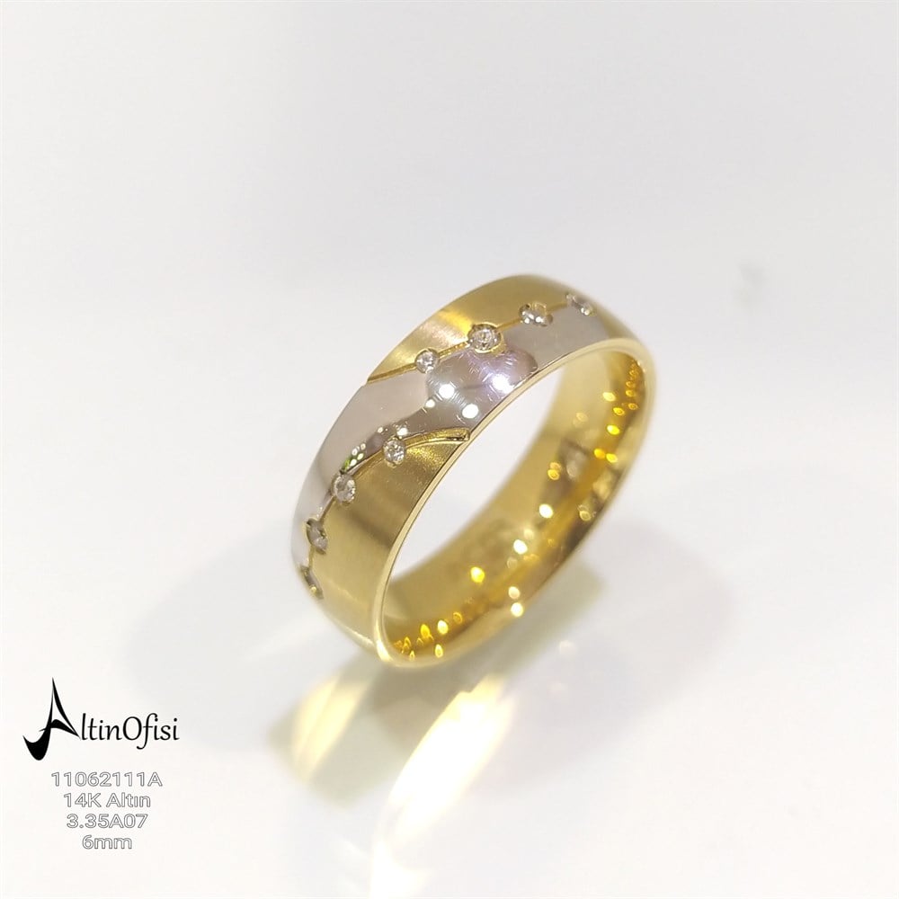 Taşlı Alyans 6 mm Genişlik 14 ayar altın