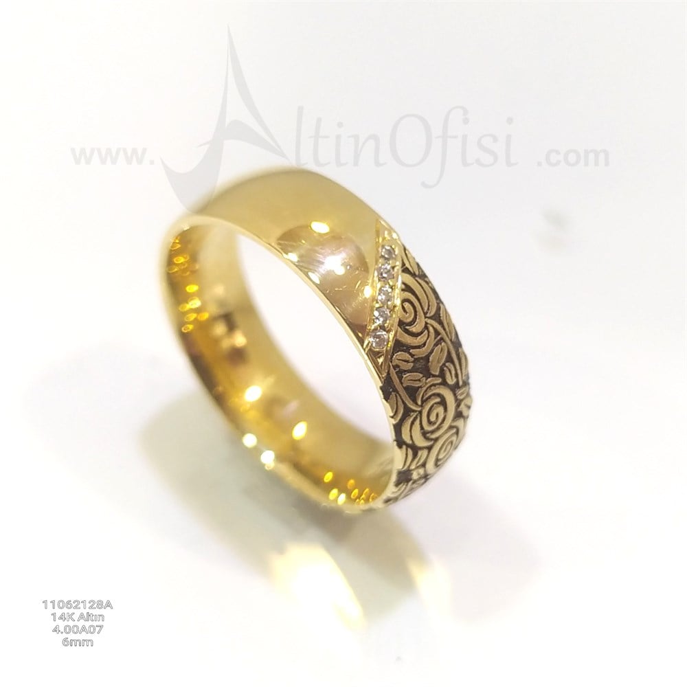 Taşlı Alyans 6 mm Genişlik 14 ayar altın