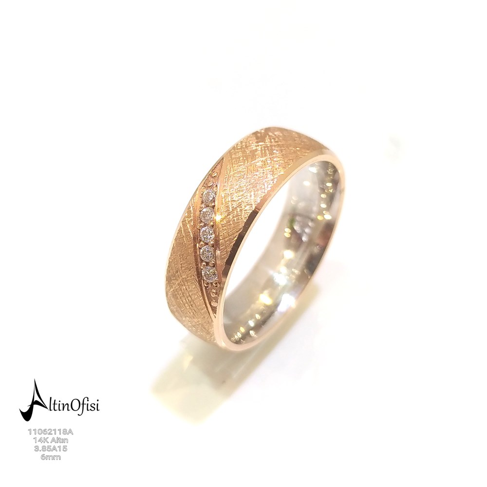 Taşlı Alyans 6 mm Genişlik 14 ayar altın