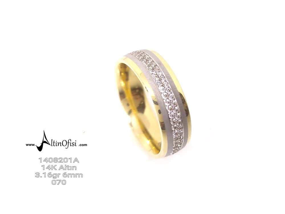 Taşlı Alyans 6 mm Genişlik 14 ayar altın