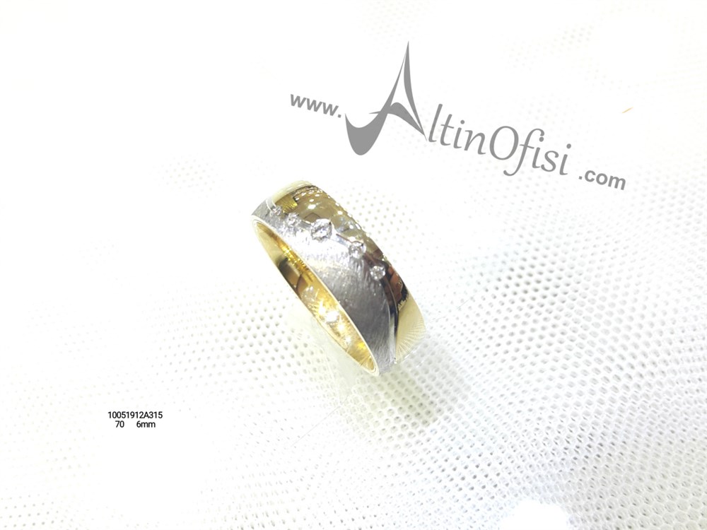 Taşlı Alyans 6 mm Genişlik 14 ayar altın