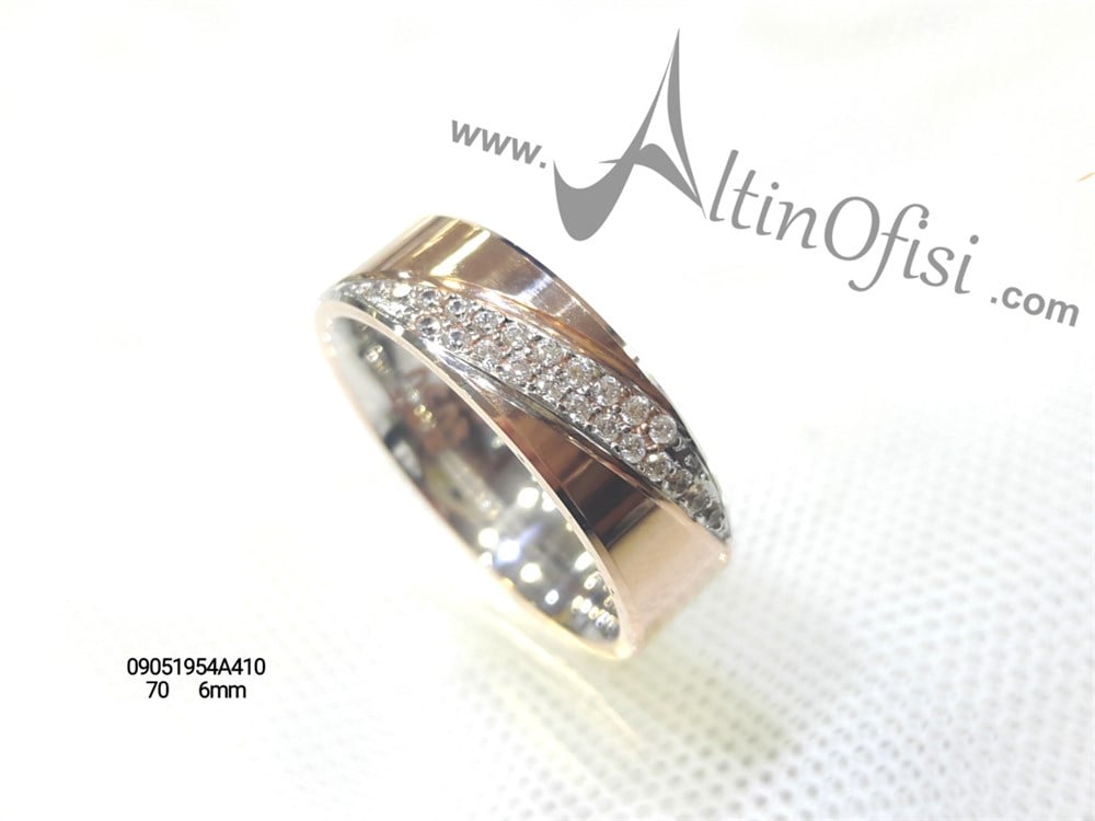 Taşlı Alyans 6 mm Genişlik 14 ayar altın
