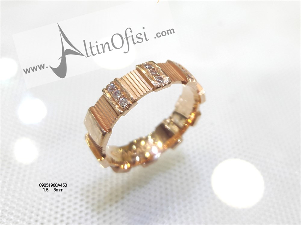 Taşlı Alyans 6 mm Genişlik 14 ayar altın