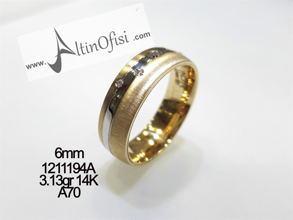Taşlı Alyans 6 mm Genişlik 14 ayar altın