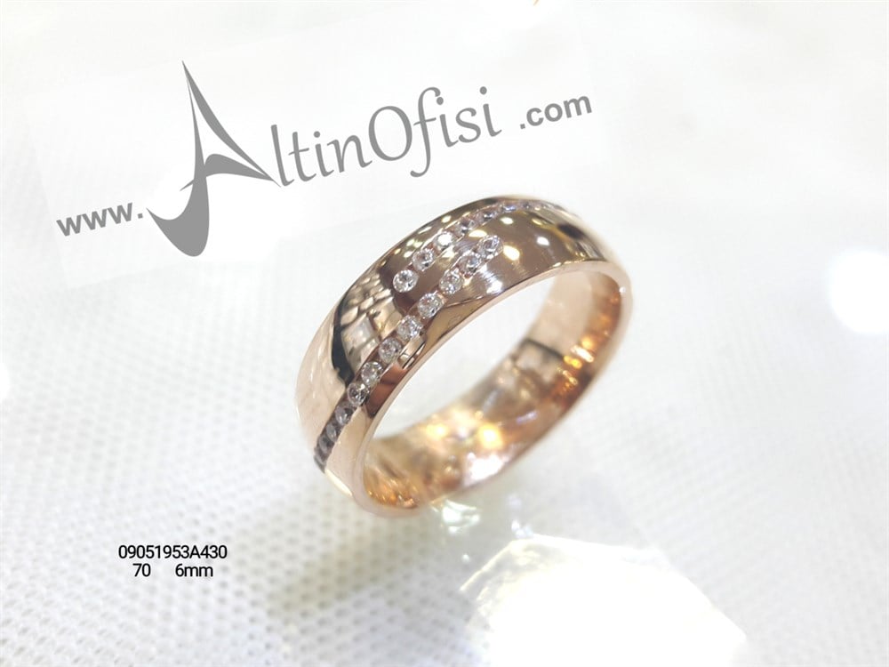 Taşlı Alyans 6 mm Genişlik 14 ayar altın