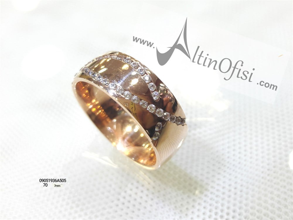 Taşlı Alyans 7 mm Genişlik 14 ayar altın