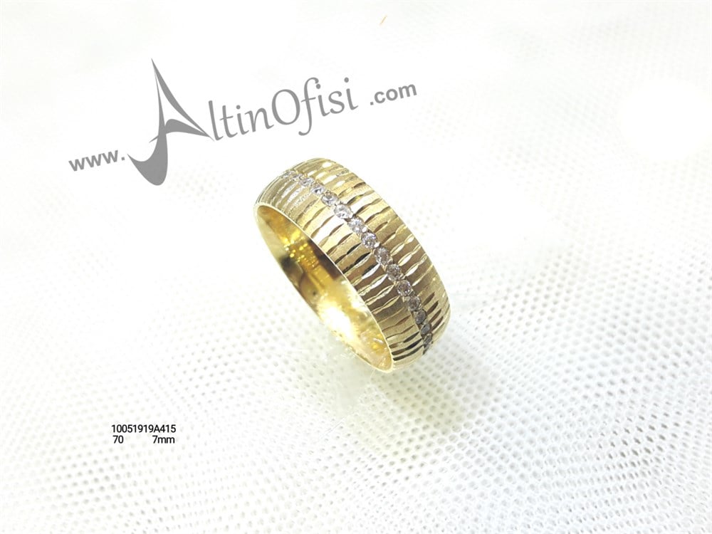 Taşlı Alyans 7 mm Genişlik 14 ayar altın