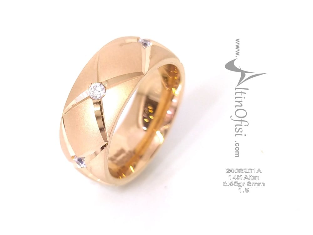 Taşlı Alyans 8 mm Genişlik 14 ayar altın
