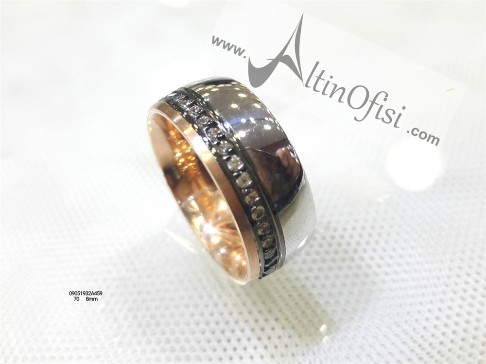 Taşlı Alyans 8 mm Genişlik 14 ayar altın