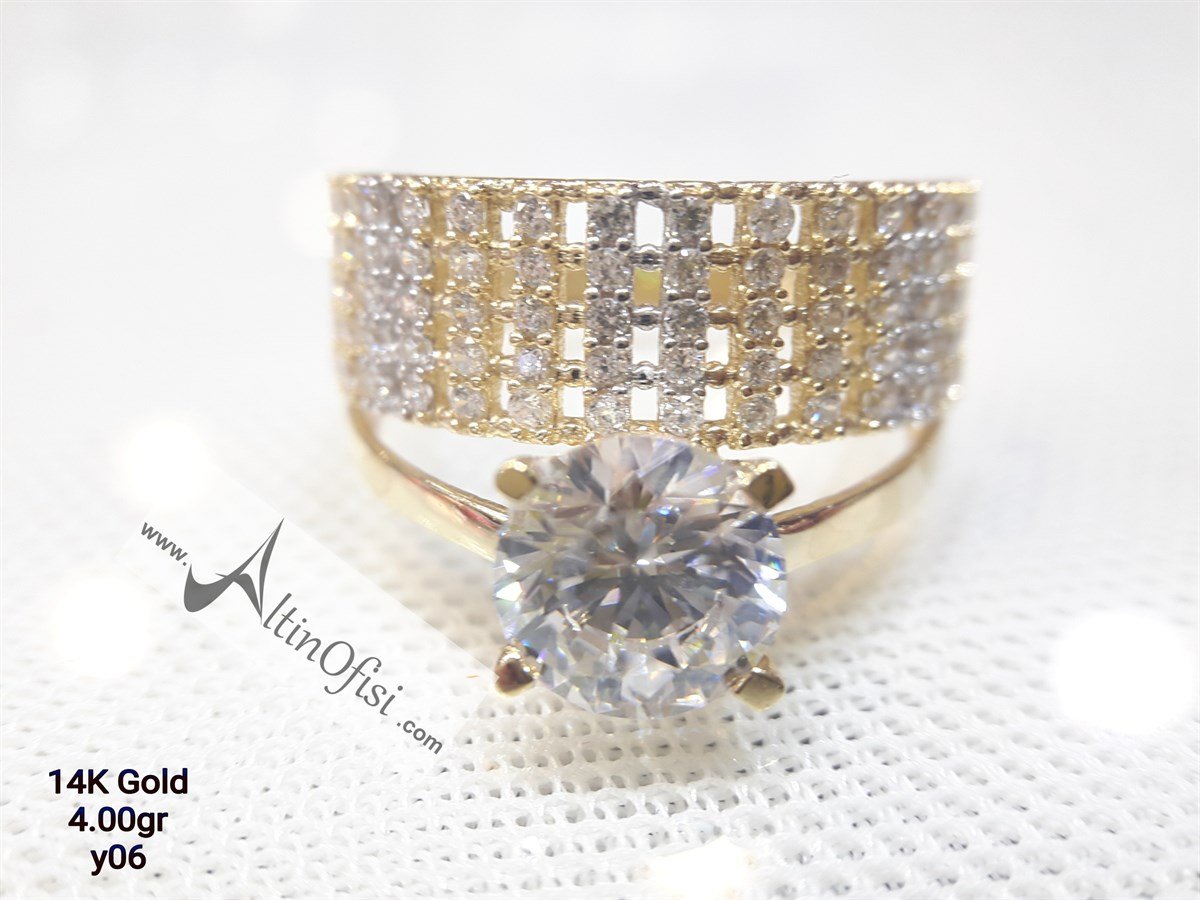 Tek Taşlı Alyans Yüzük Sarı 14 Ayar Altın