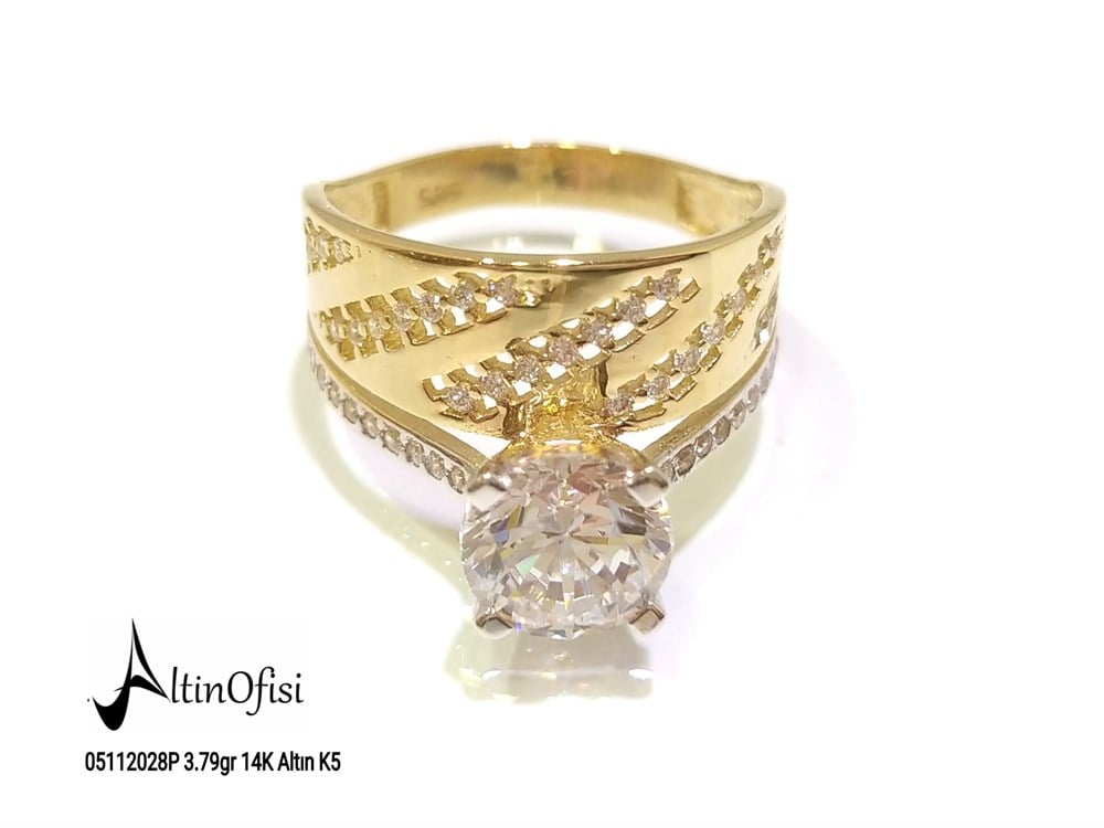 Tektaş Alyans Bitişik Yüzük 14 Ayar Altın