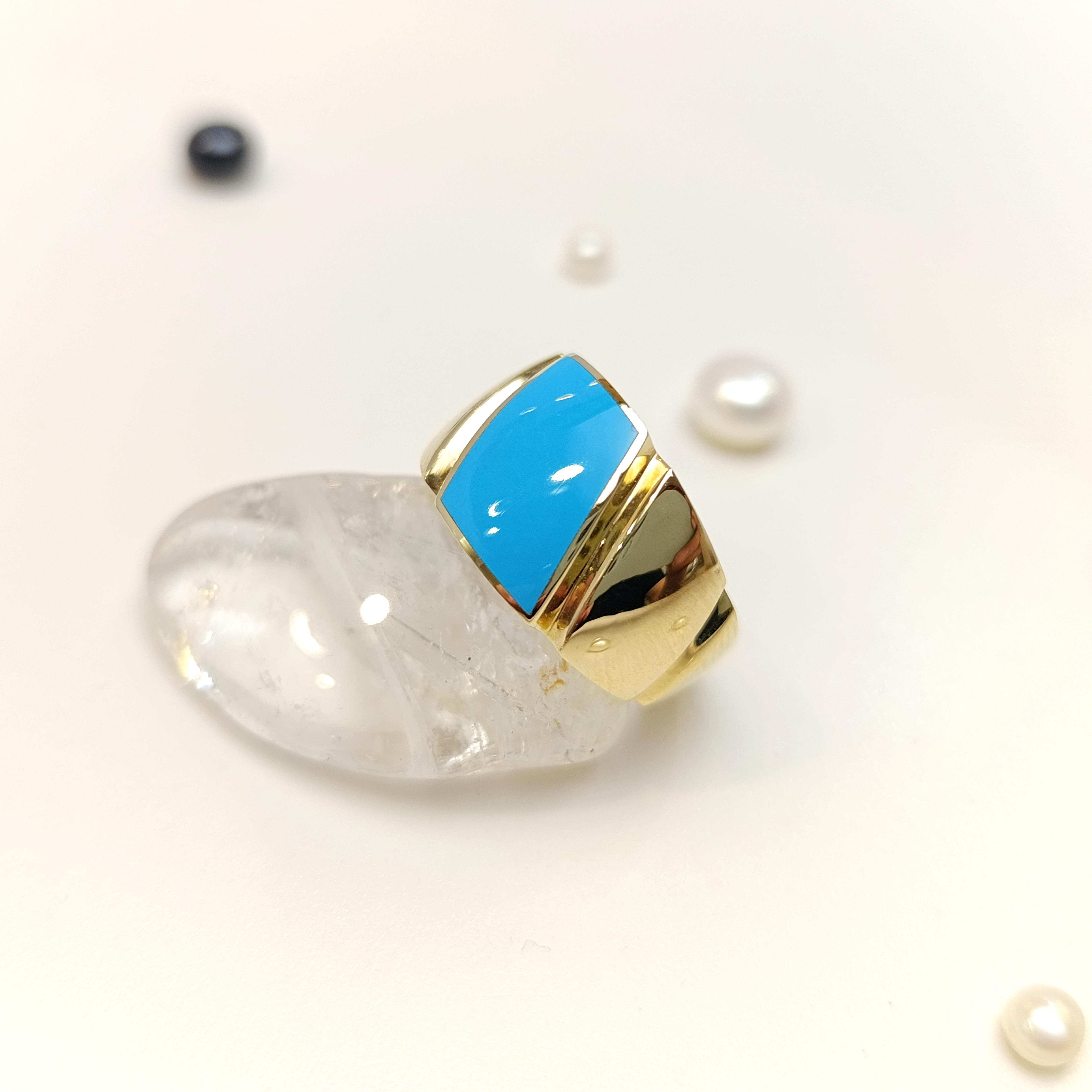 Turkuaz Rengi  Mineli Yüzük 14 Ayar Altın HD VİDEOLU