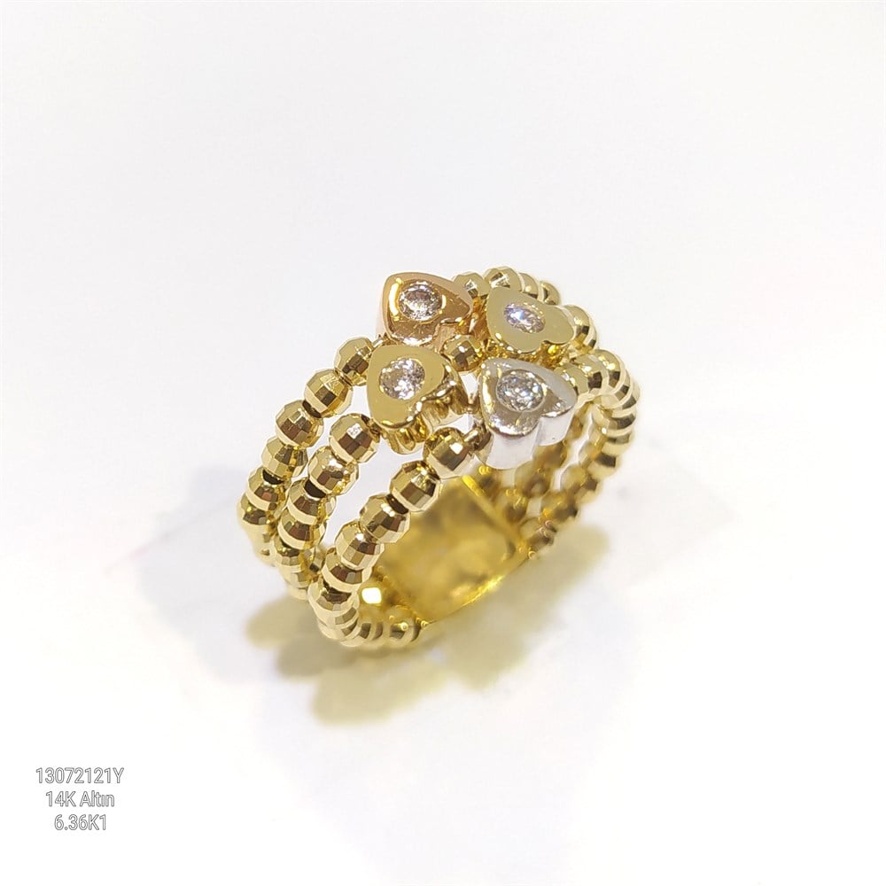 Üç Sıralı Dorika Toplu Taşsız Yüzük 14 Ayar Altın