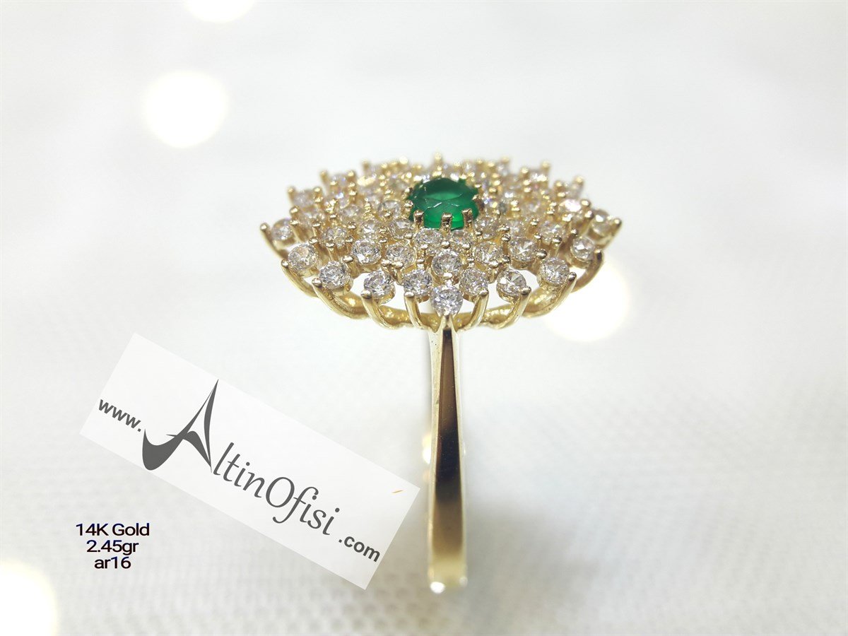 Yeşil Taşlı Yüzük 14 Ayar Altın