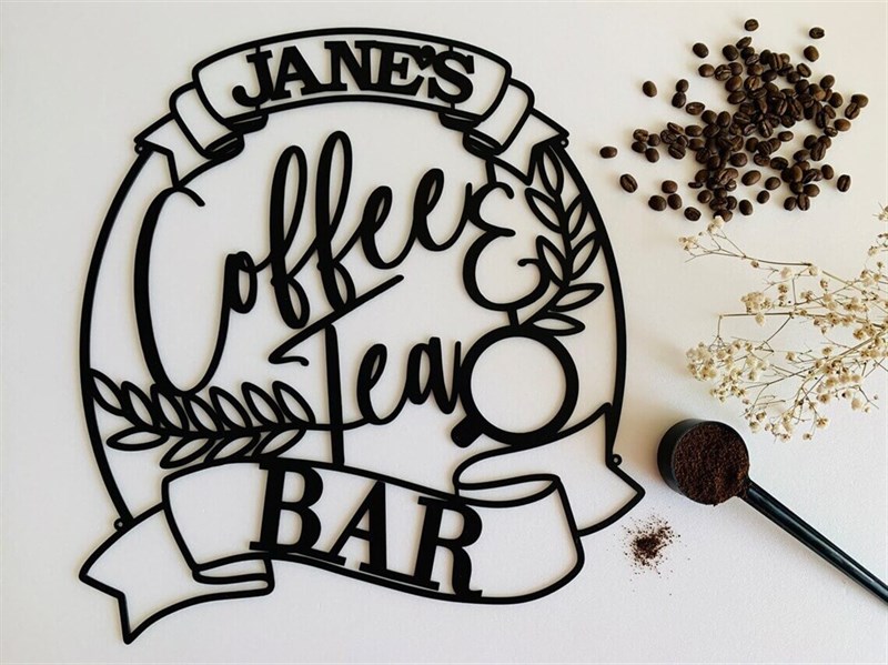 Personalized Coffee and Tea Bar Name Holder Metal Wall Decor