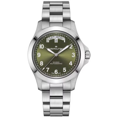 Hamilton Khaki Field King Day-Date 40mm H64475160 Otomatik Haki Yeşil Kadran Çelik Bileklik - Marmaris Gold Center