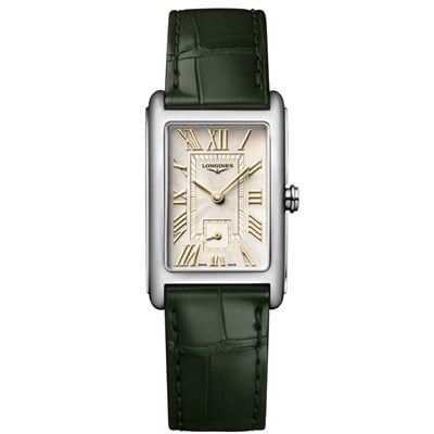 Longines DolceVita L5.512.4.08.2 deri kayışlı dikdörtgen çelik kasa kadın kol saati Marmaris Gold Center yetkili bayi