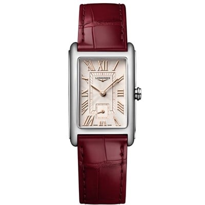Longines DolceVita L5.512.4.28.2 bordo deri kayışlı dikdörtgen çelik kasa kadın kol saati Marmaris Gold Center yetkili bayi