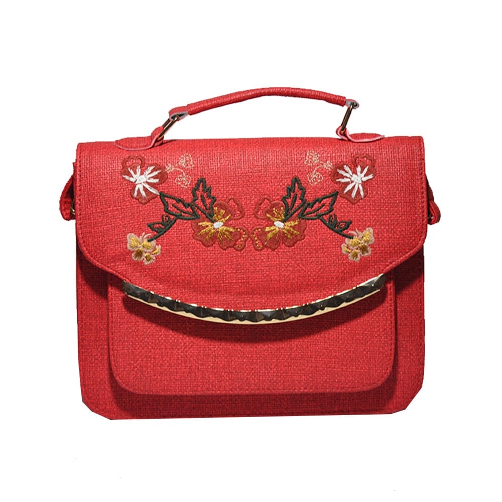 Kırmızı Renk Çiçek Modelli Askılı Kadın Omuz Çantası