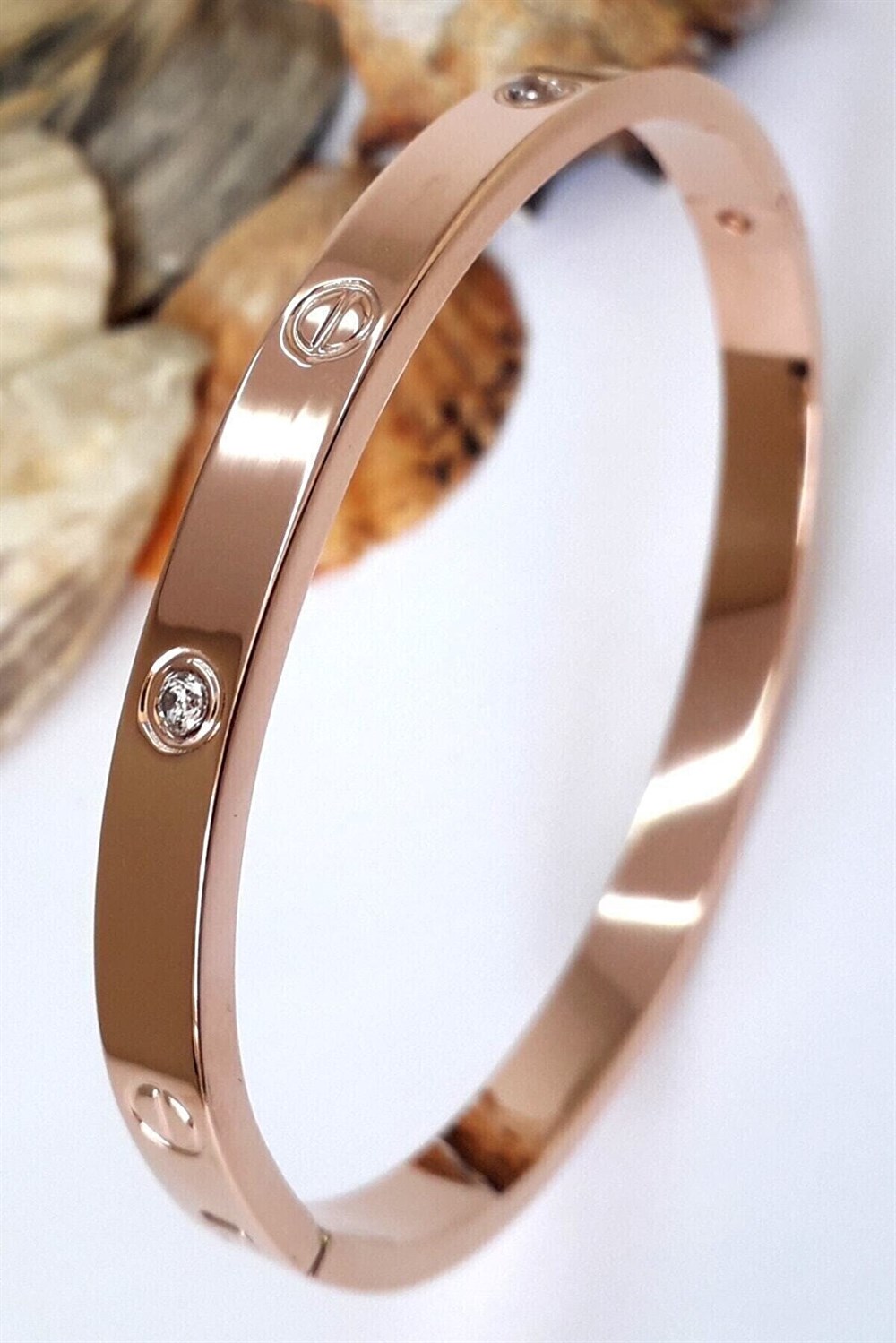 Zirkon Taşlı Paslanmaz Çelik Bileklik Bilezik 18 Cm