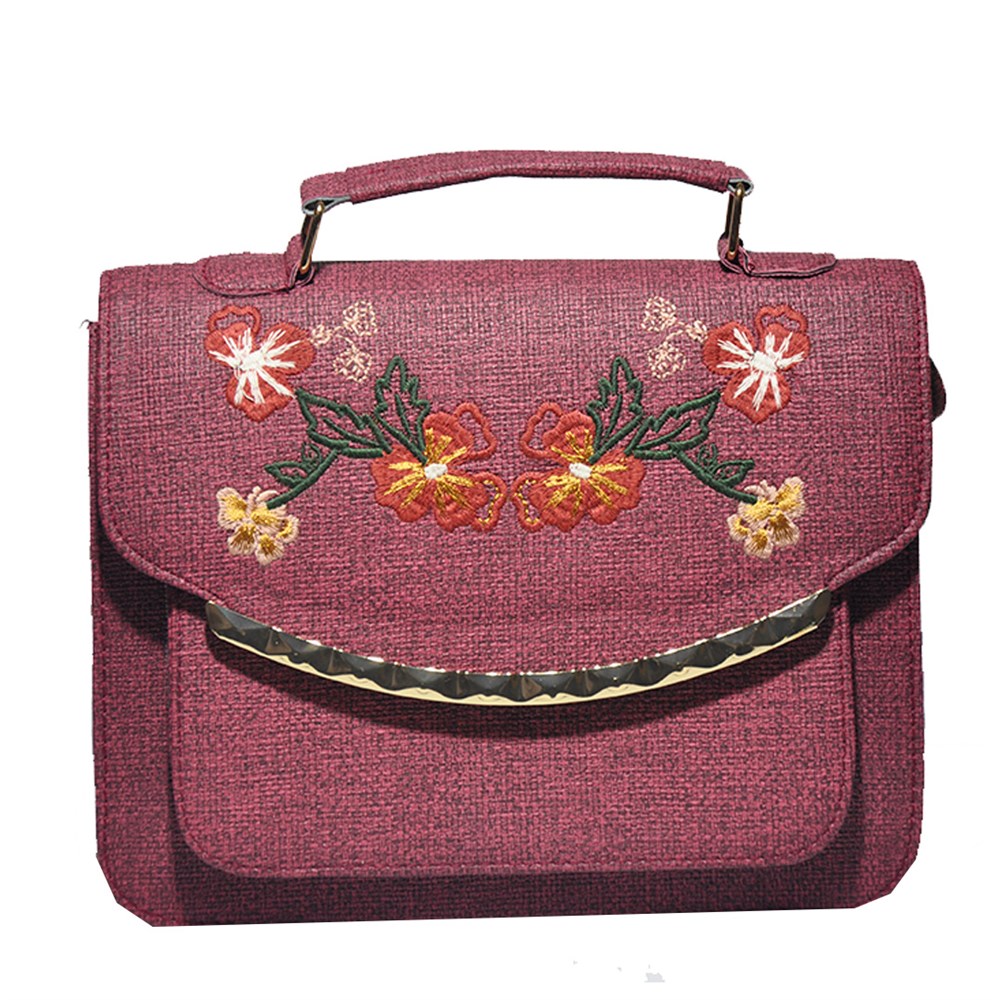 Bordo Renk Çiçek Modelli Askılı Kadın Omuz Çantası